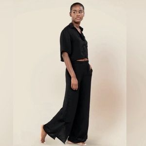 Plush Apparel REVOLVE Black Crop Top Wide Leg with Slit PJ Set XS